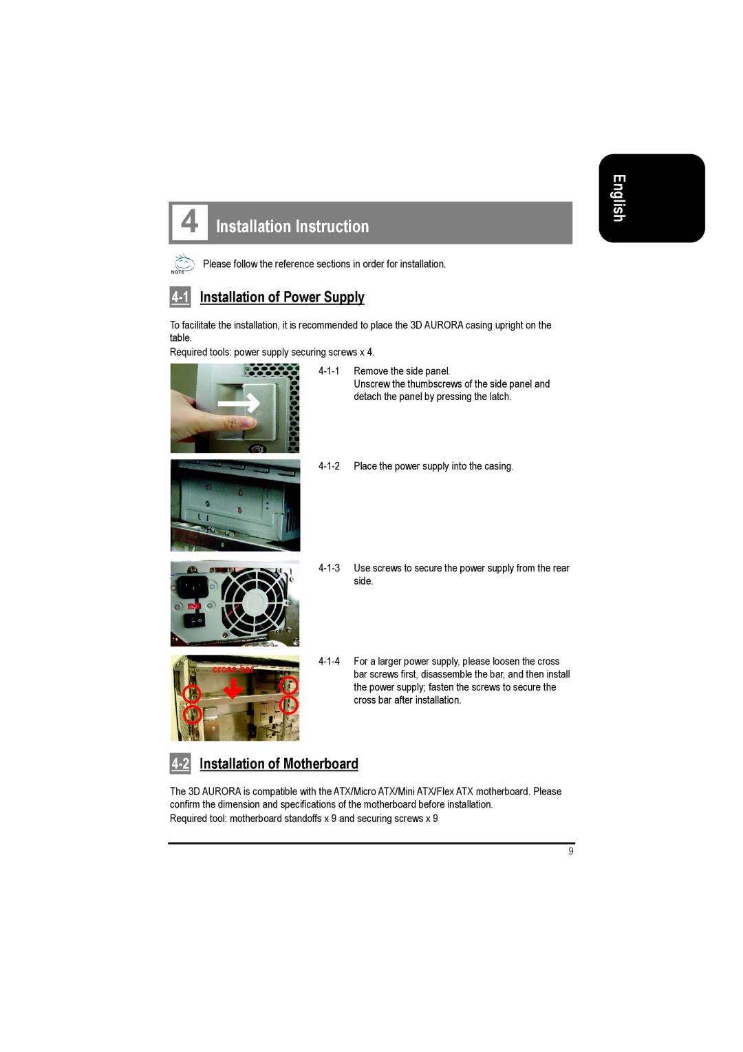 Gigabyte GZ-FSCA1-SN, GZ-FSCA1-AN Installation Instruction, 1Installation of Power Supply, 2Installation of Motherboard 