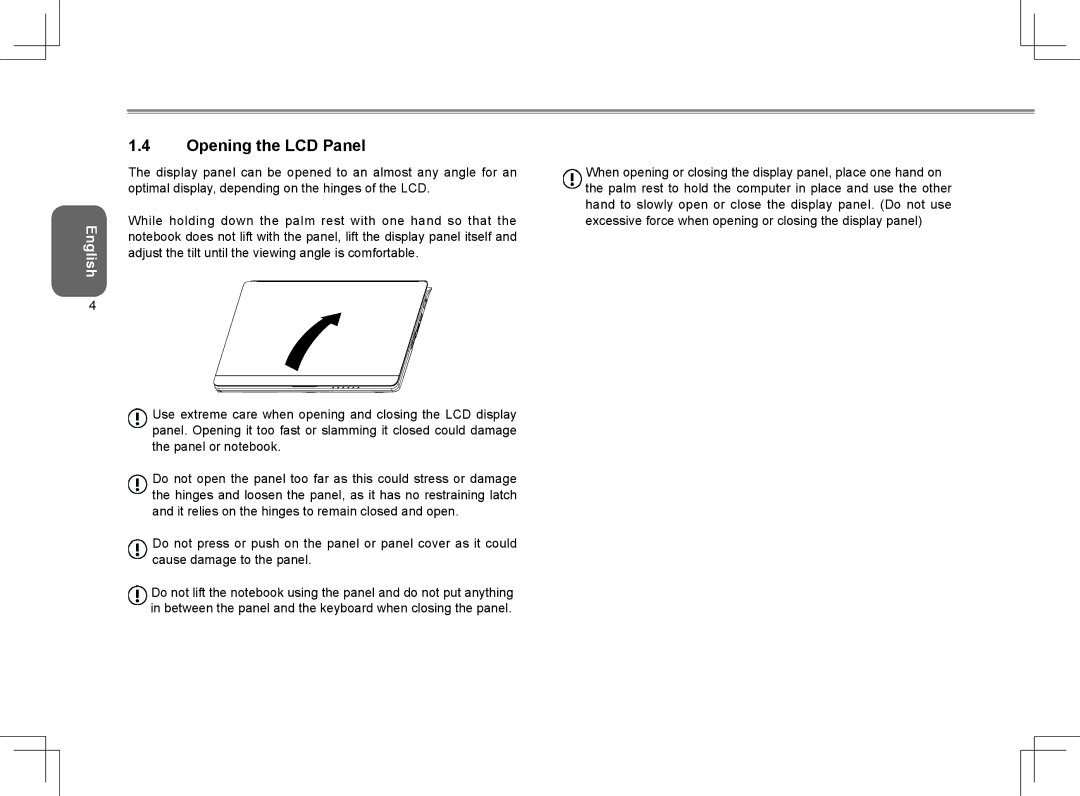 Gigabyte M1405 user manual Opening the LCD Panel 