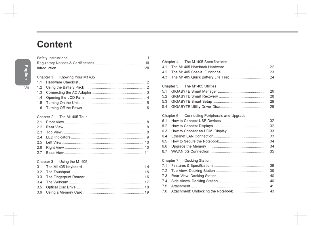 Gigabyte M1405 user manual Content 