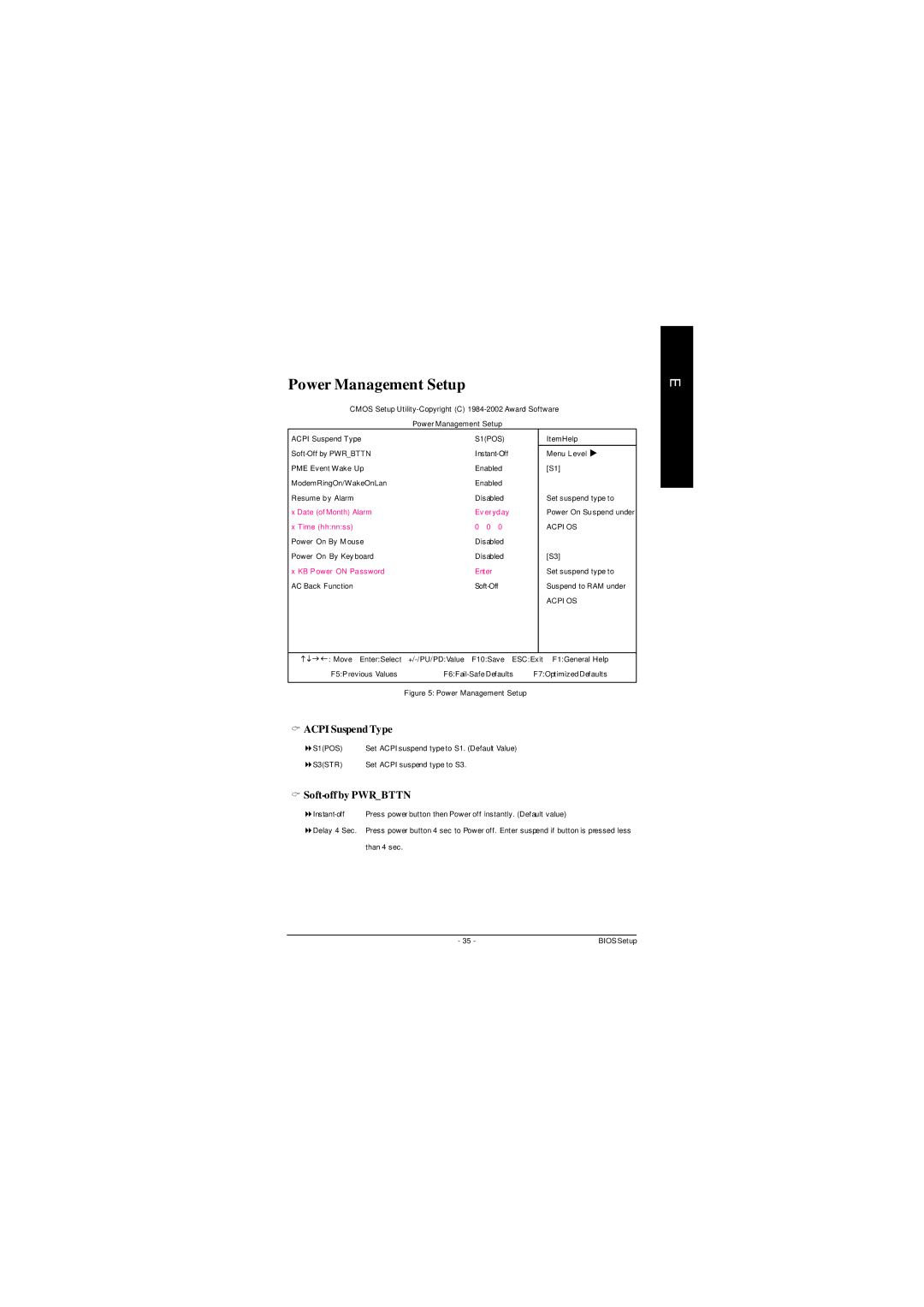 Gigabyte GA-8ILFT, P4 Titan-DDR Motherboard user manual Power Management Setup, Acpi Suspend Type, Soft-off by Pwrbttn 