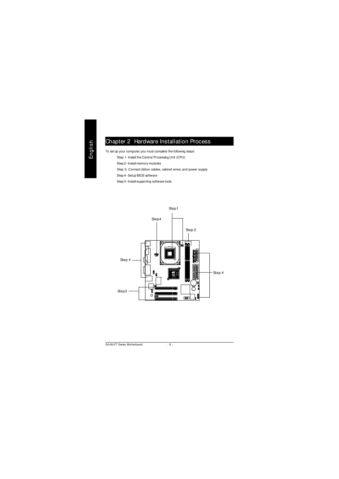 Gigabyte P4 Titan-DDR Motherboard, GA-8ILFT user manual Hardware Installation Process, Step 