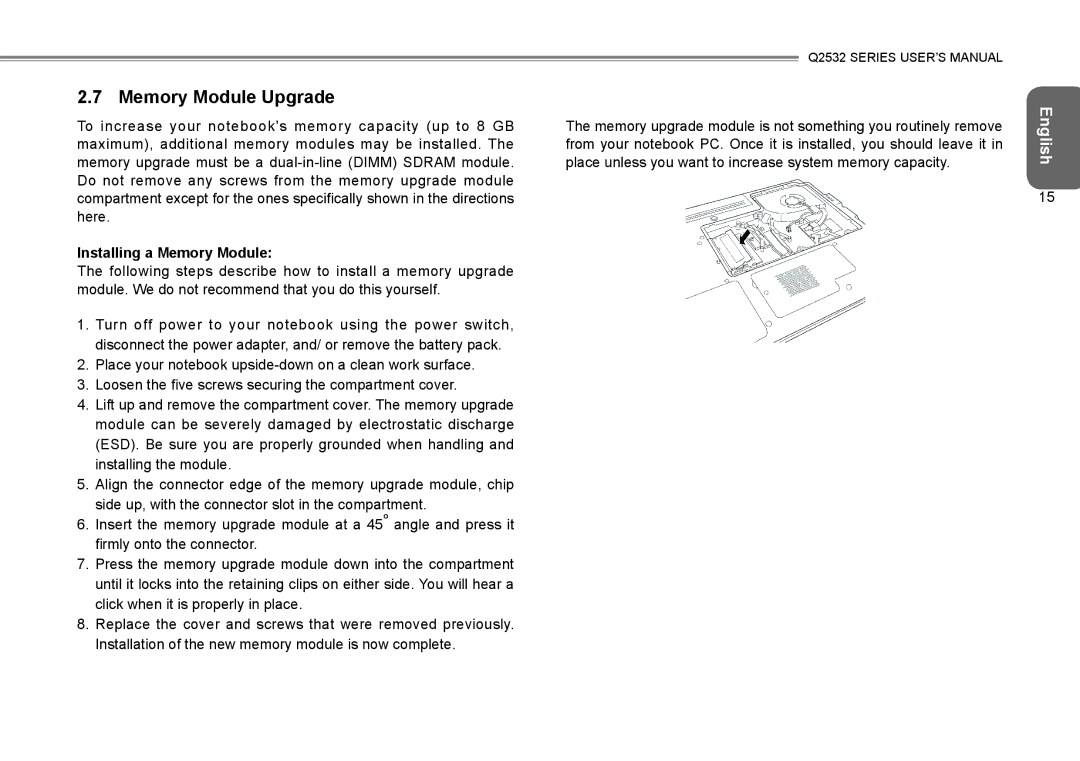 Gigabyte Q2532 manual Memory Module Upgrade, Installing a Memory Module 