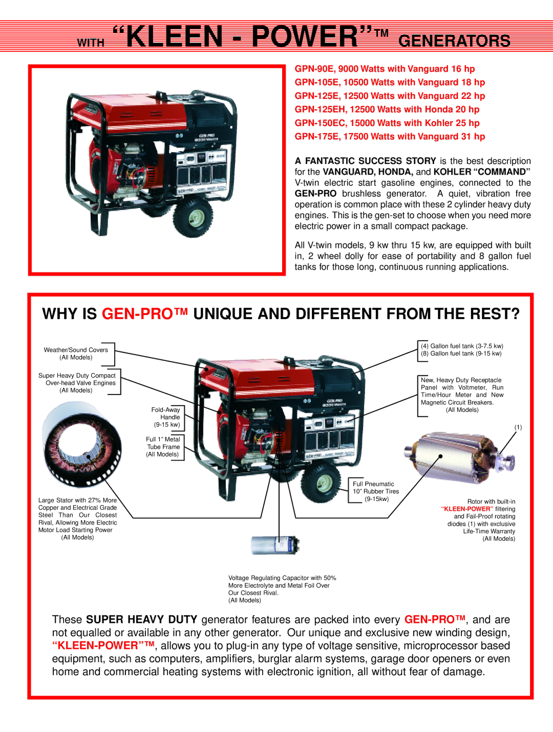 Gillette PORTABLE GENERATORS manual With Kleen Power Generators 