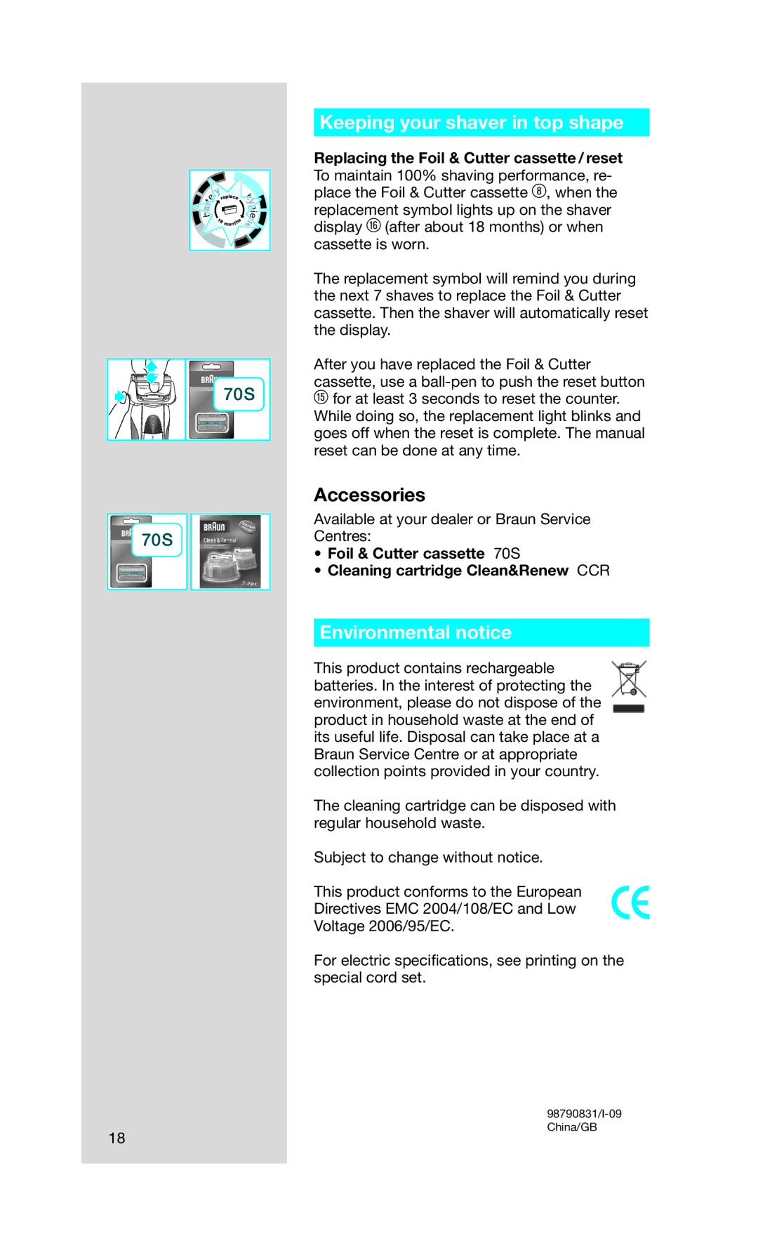 Gillette SERIES 5 manual Keeping your shaver in top shape, Environmental notice 