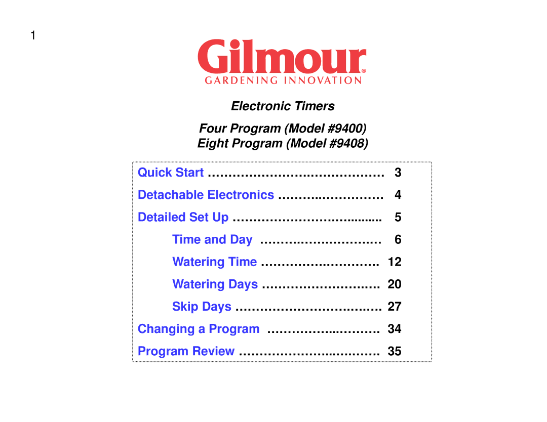 Gilmour 9400, 9408 quick start Detachable Electronics ………..…………… 