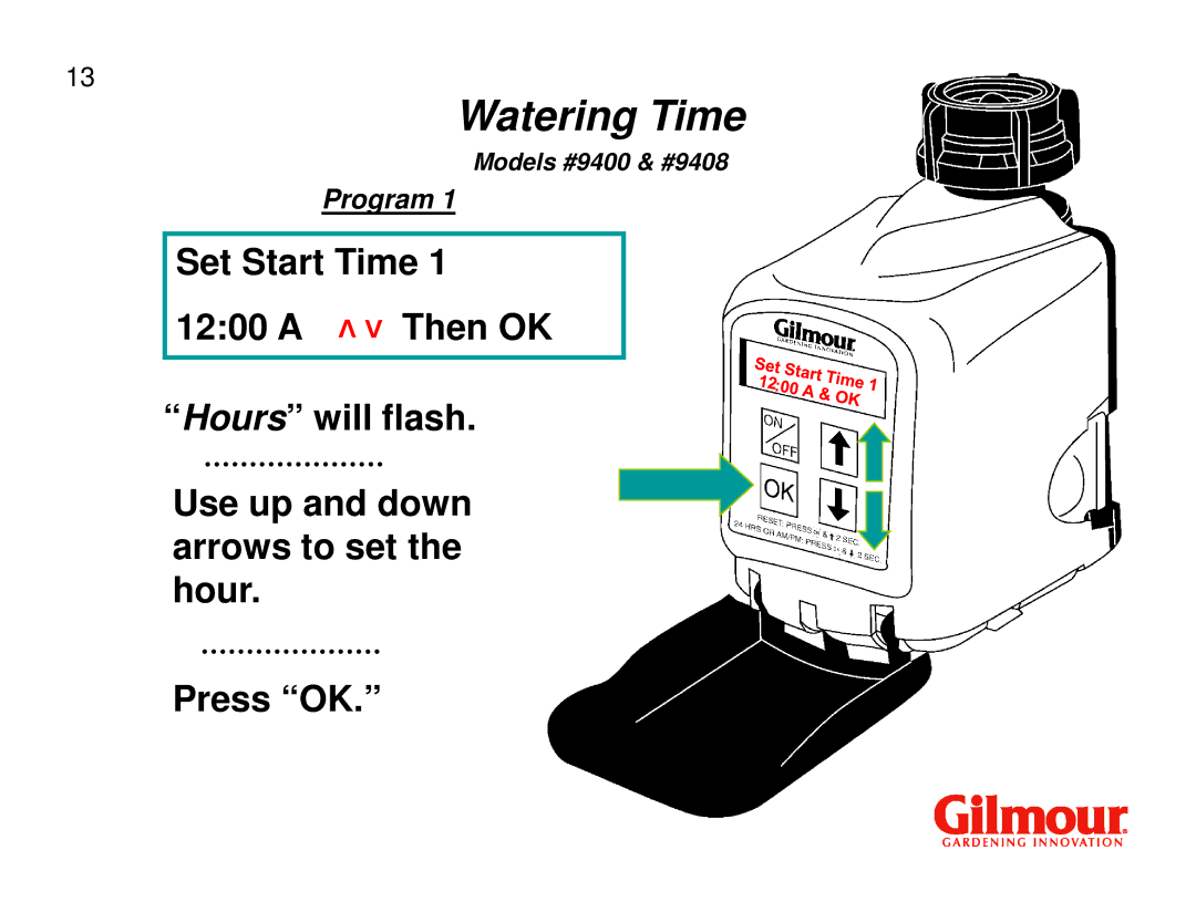 Gilmour 9400, 9408 quick start Program 