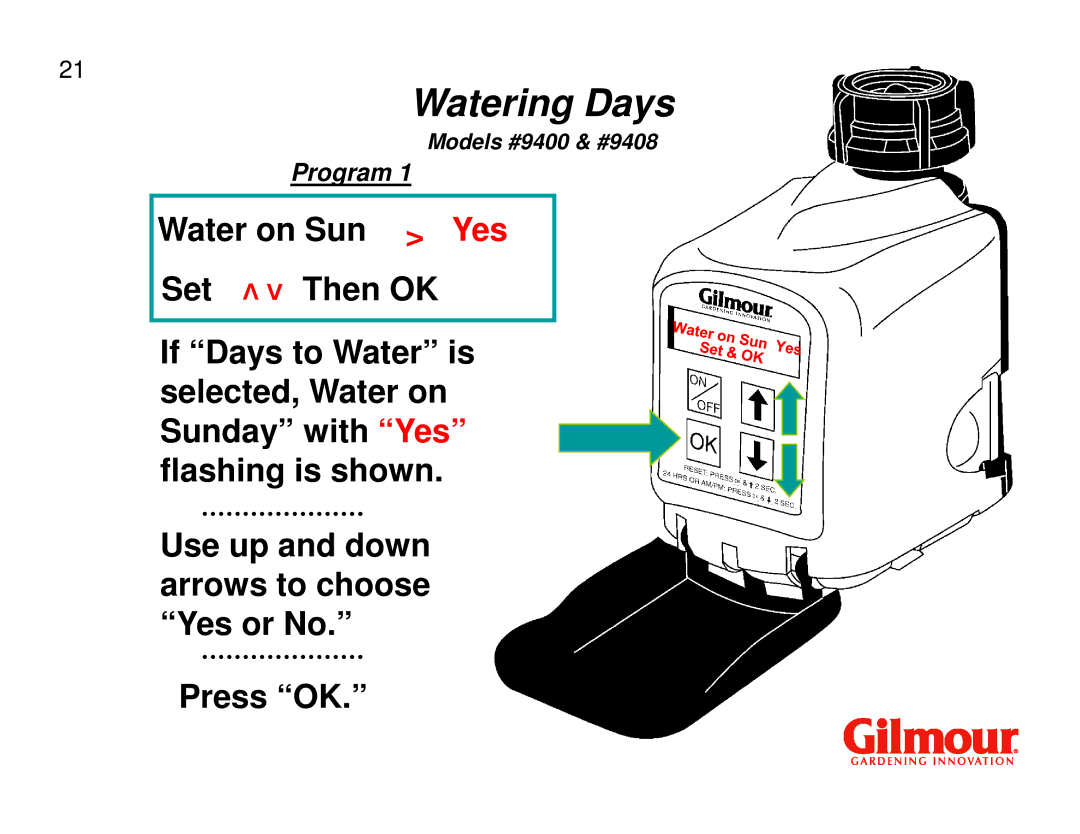 Gilmour 9400, 9408 quick start Watering Days 