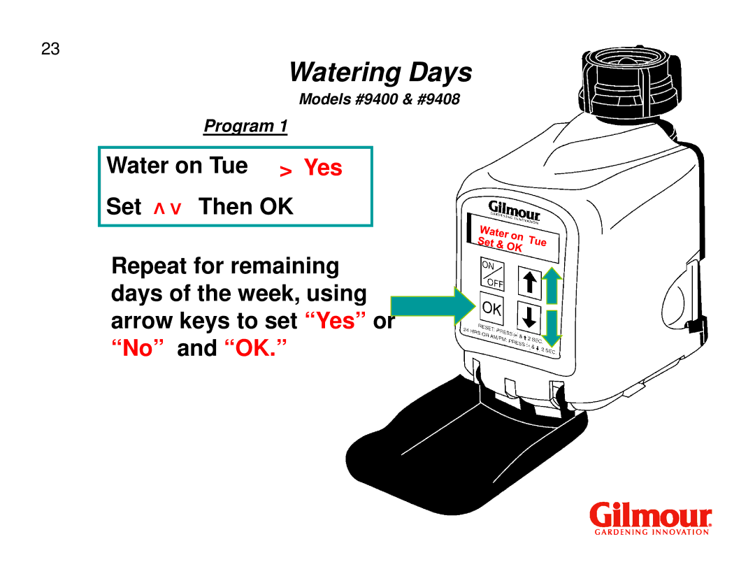 Gilmour 9400, 9408 quick start No and OK 