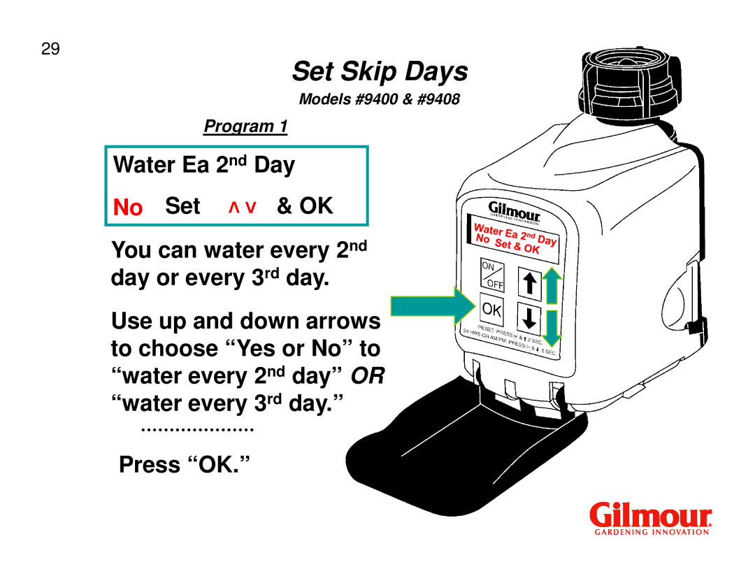 Gilmour 9400, 9408 quick start Set Skip Days 