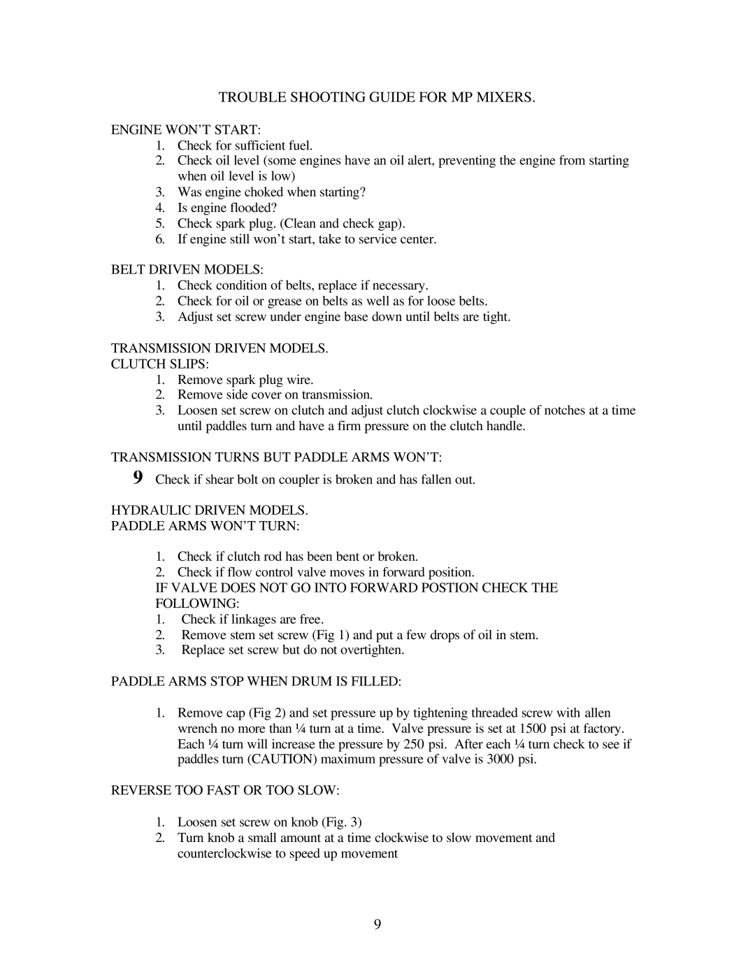 Gilson 1200MP manual Trouble Shooting Guide for MP Mixers 