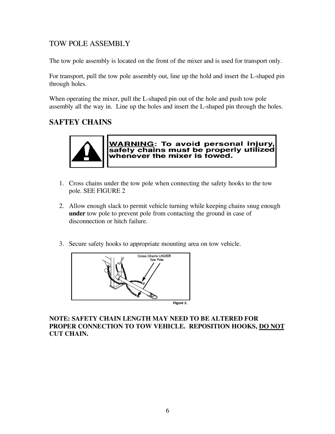 Gilson 1200MP manual TOW Pole Assembly, Saftey Chains 