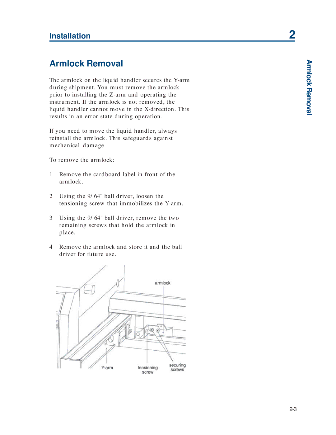 Gilson 215 manual Armlock Removal 