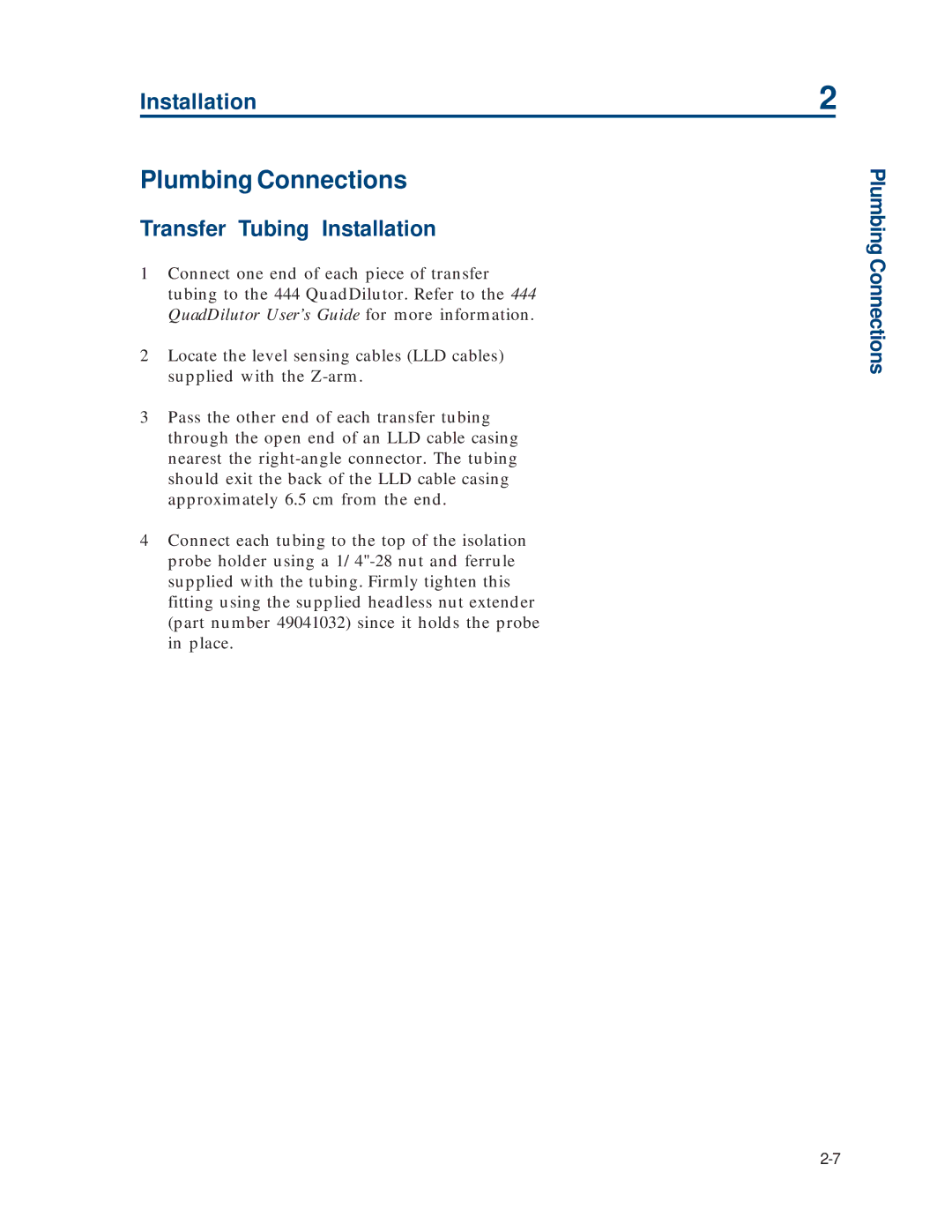 Gilson 215 manual Plumbing Connections, Transfer Tubing Installation 