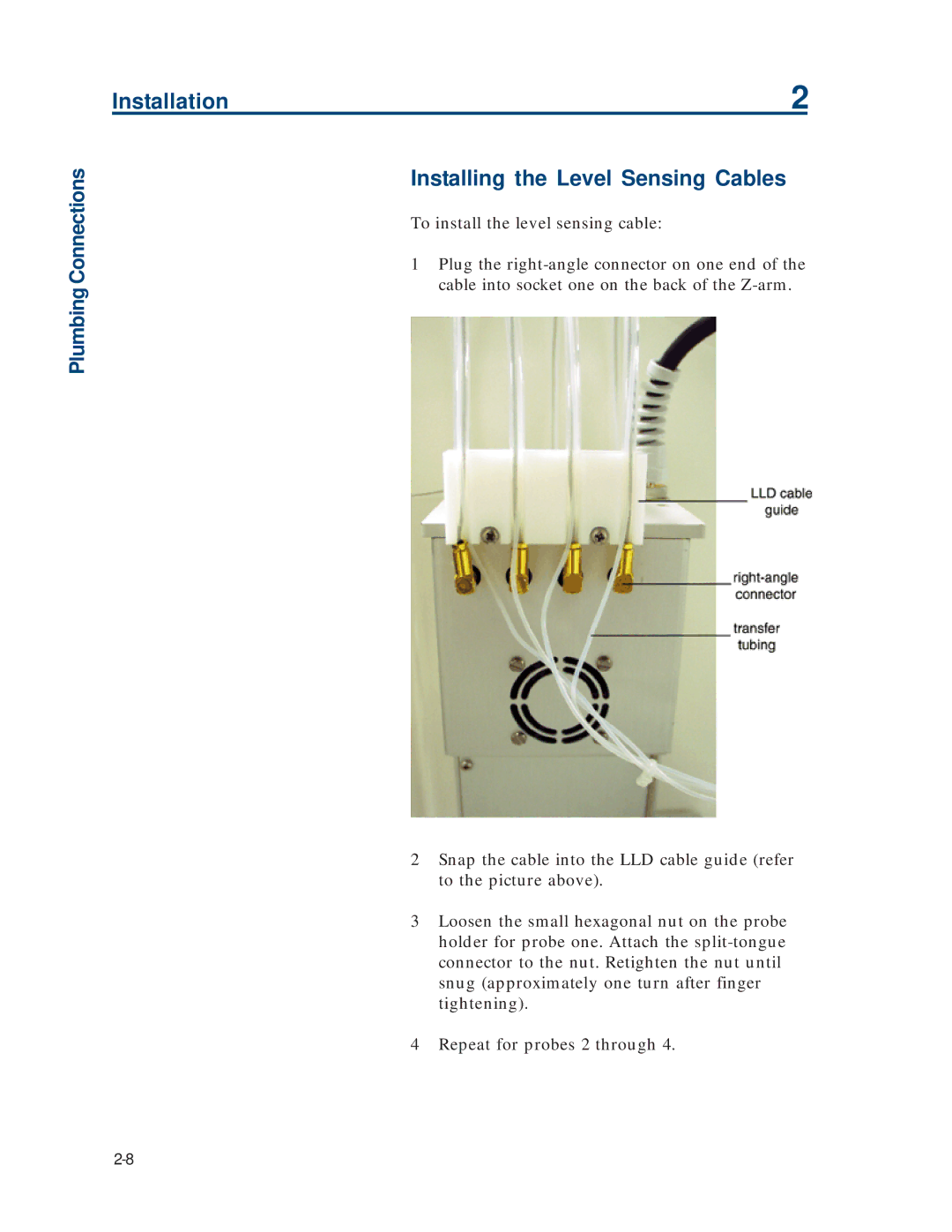 Gilson 215 manual Installing the Level Sensing Cables, To install the level sensing cable 