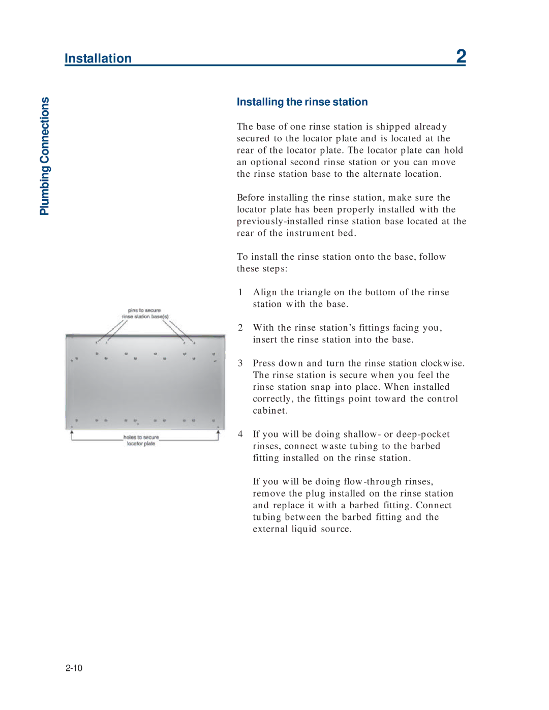 Gilson 215 manual Installing the rinse station 