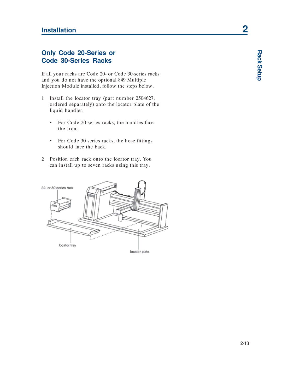 Gilson 215 manual Installation Only Code 20-Series or Code 30-Series Racks 