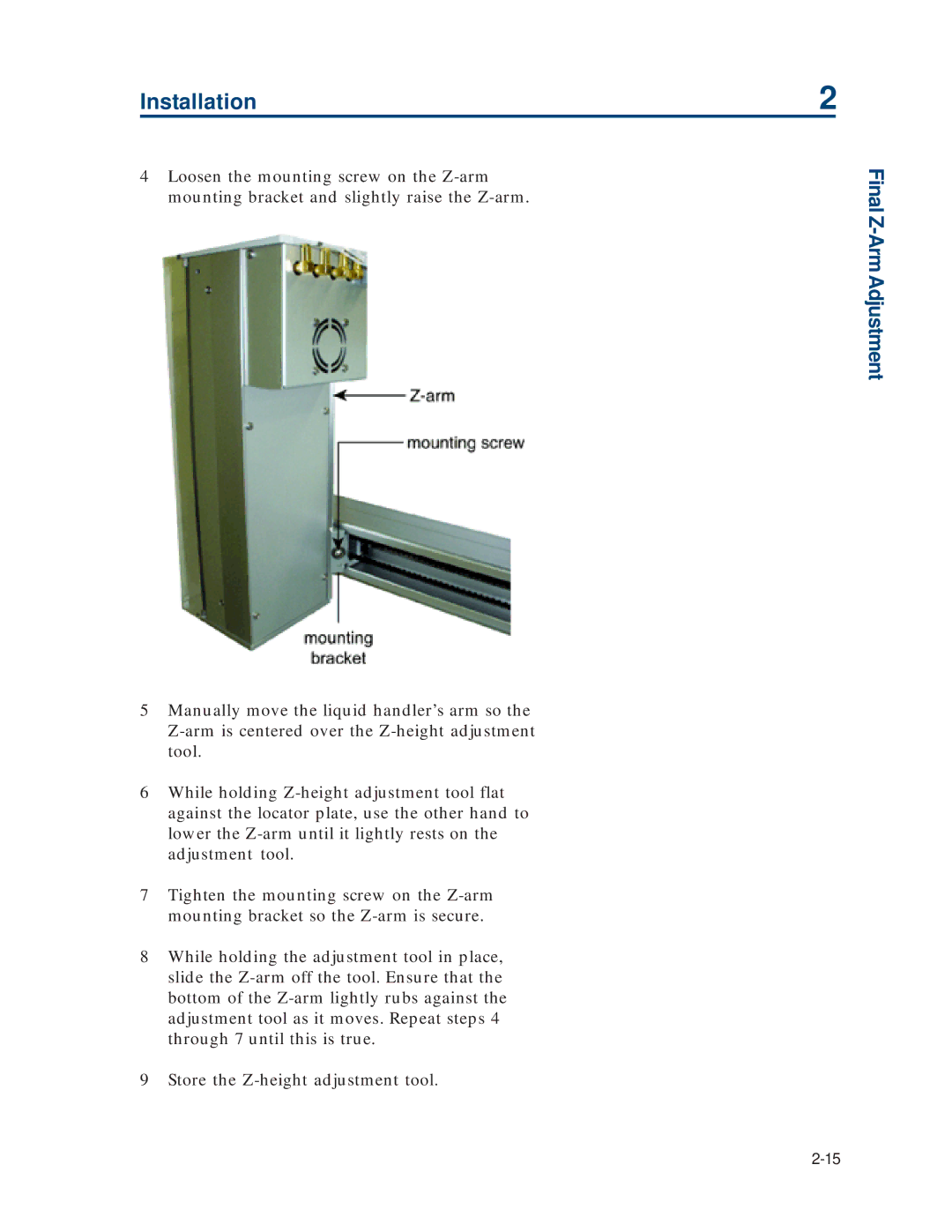 Gilson 215 manual Final Z-ArmAdjustment 