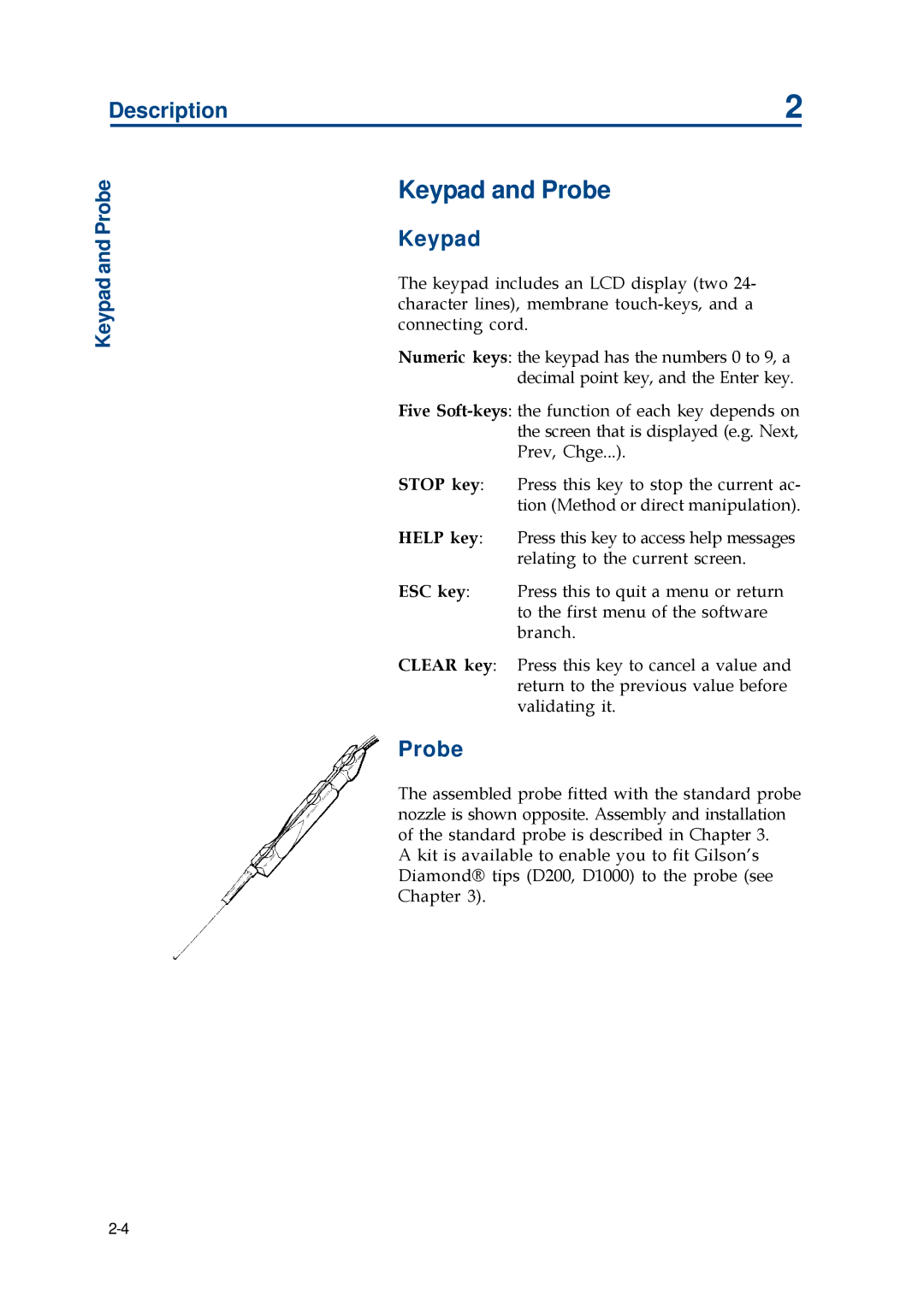 Gilson 402 manual Keypad and Probe 