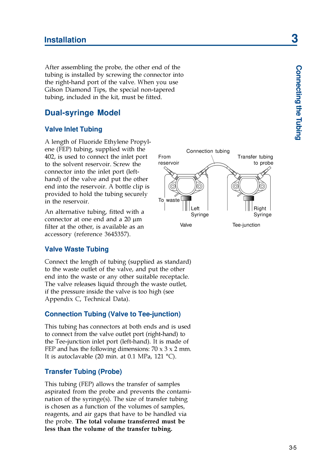 Gilson 402 manual Dual-syringe Model, Valve Waste Tubing, Connection Tubing Valve to Tee-junction 