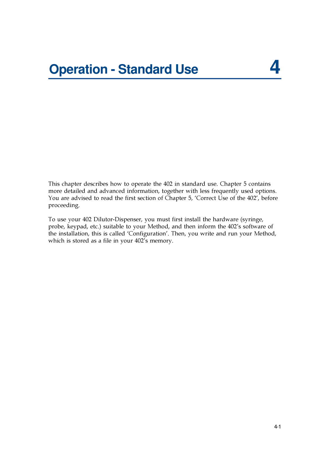 Gilson 402 manual Operation Standard Use 