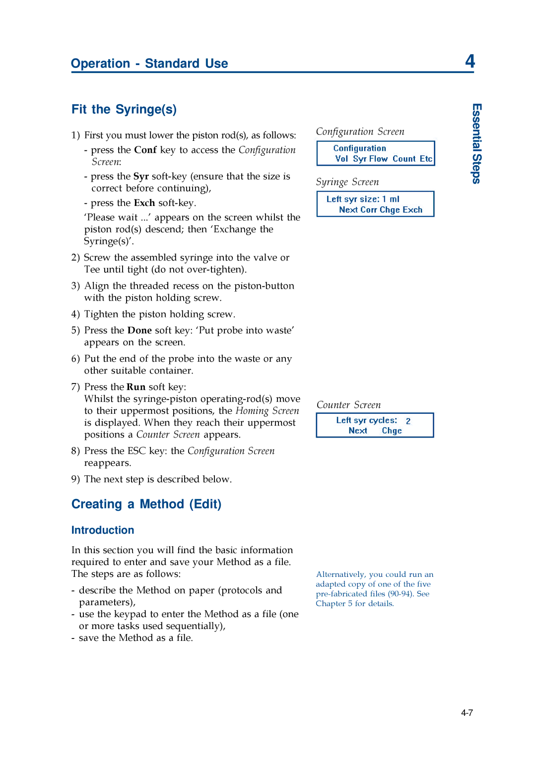 Gilson 402 manual Operation Standard Use Fit the Syringes, Creating a Method Edit, Introduction 