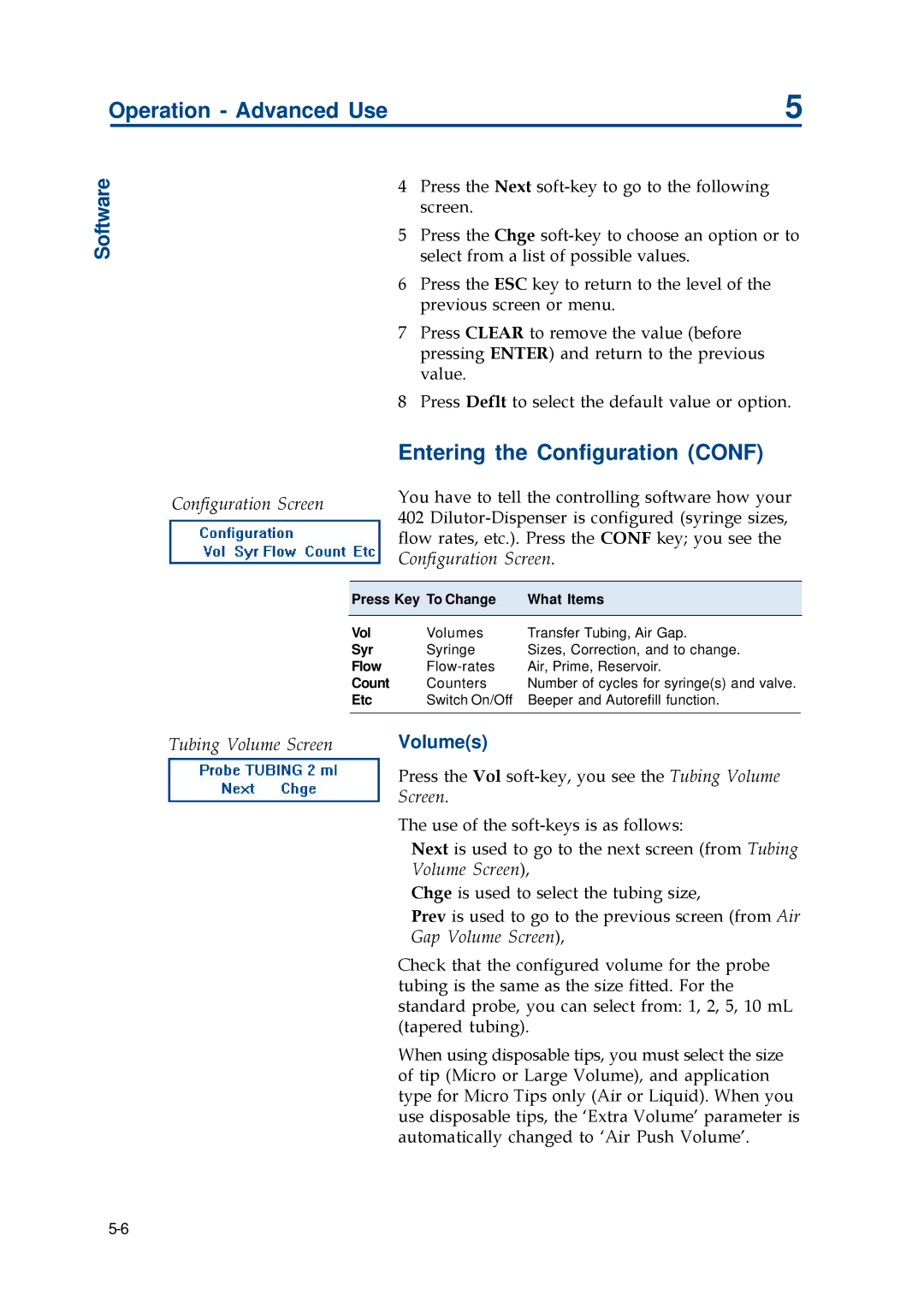 Gilson 402 manual Entering the Configuration Conf, Configuration Screen 