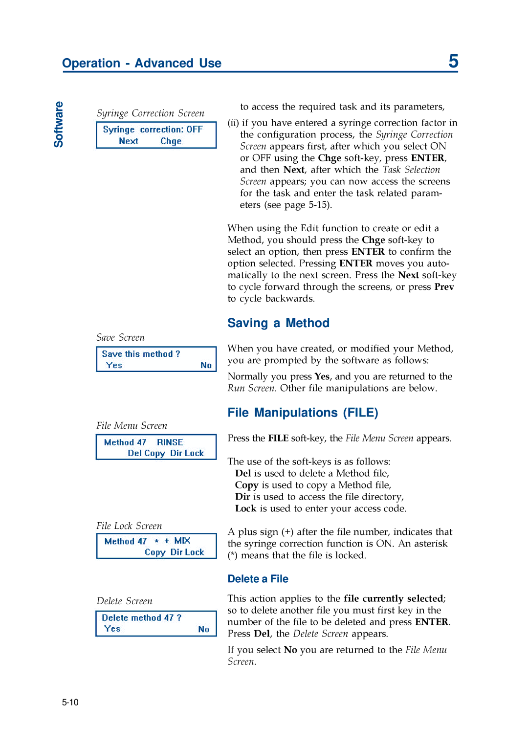 Gilson 402 manual Saving a Method, File Manipulations File, Delete a File 