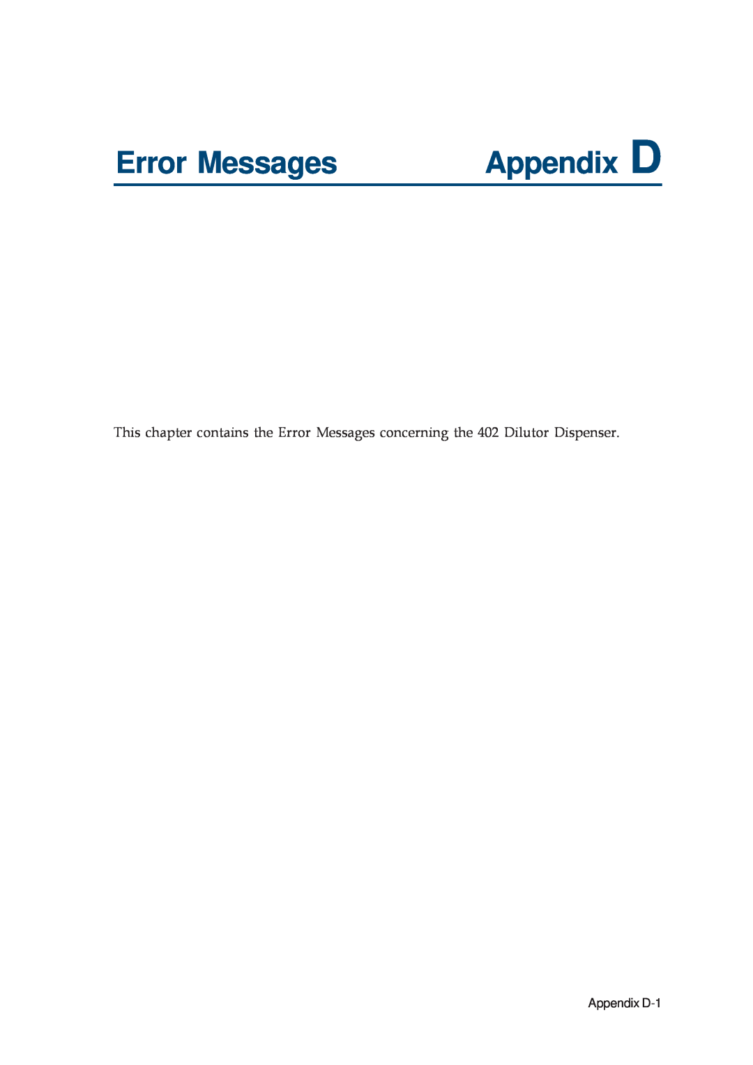 Gilson 402 manual Error Messages, Appendix D 