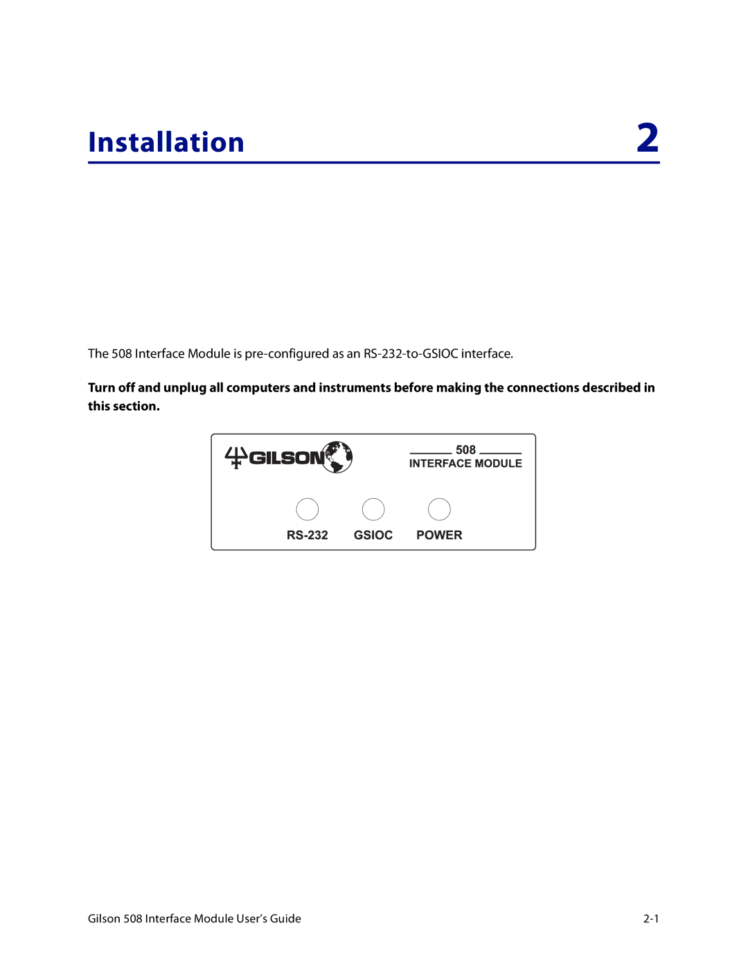 Gilson 508 manual Installation 