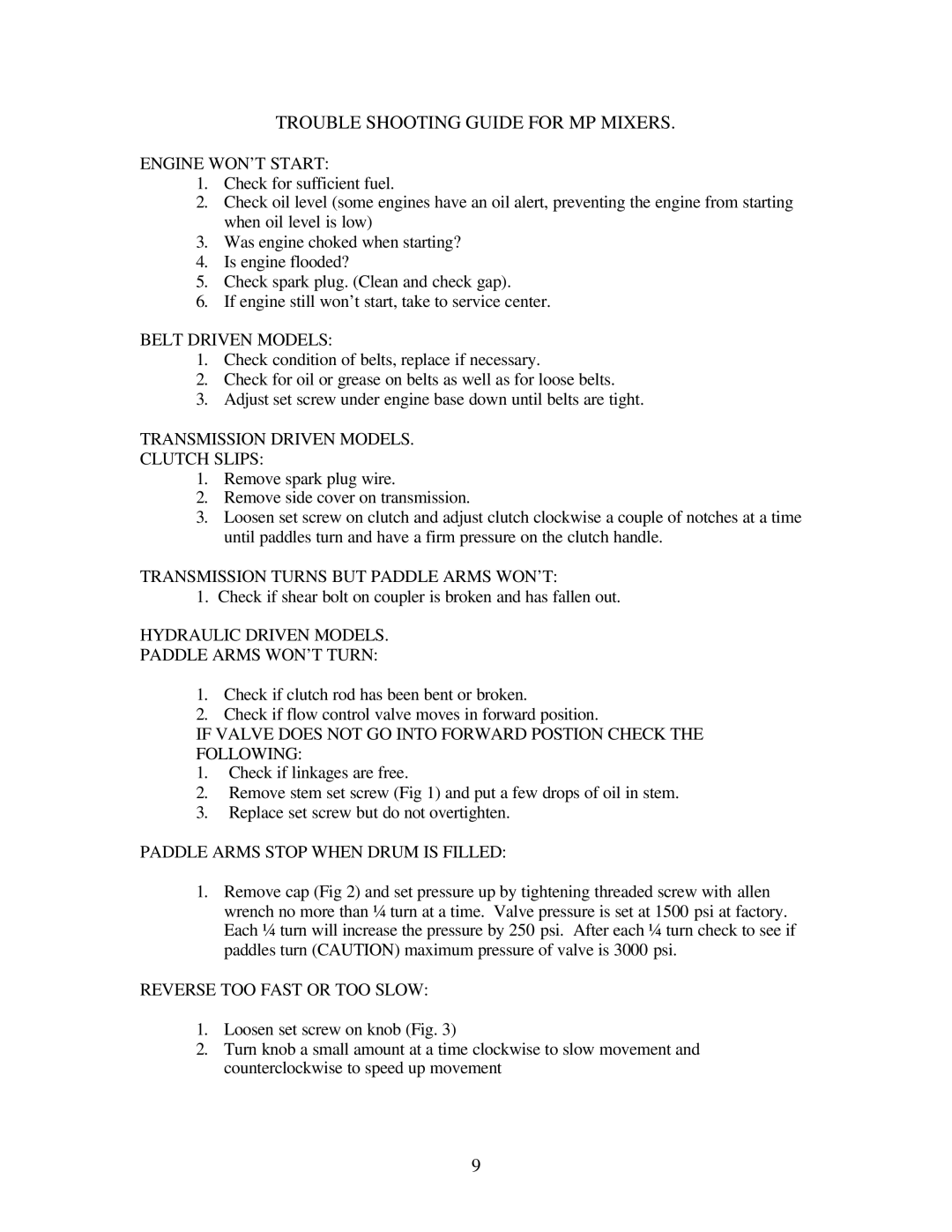 Gilson 600MP manual Trouble Shooting Guide for MP Mixers 