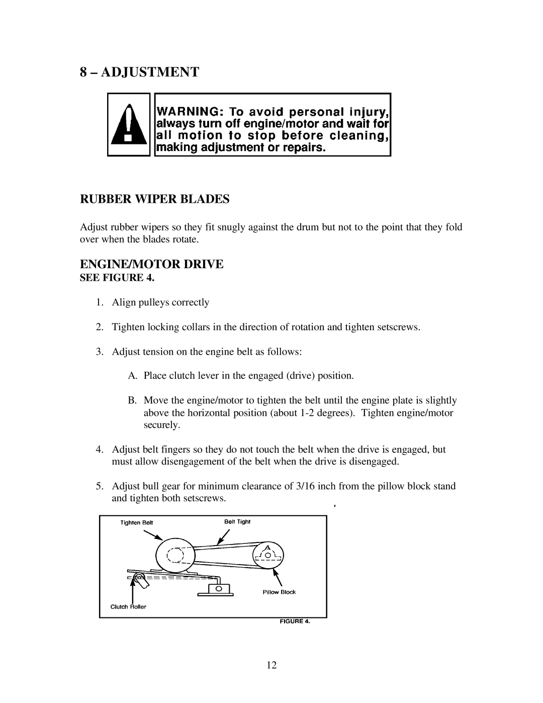 Gilson 600MP manual Adjustment, Rubber Wiper Blades, ENGINE/MOTOR Drive 