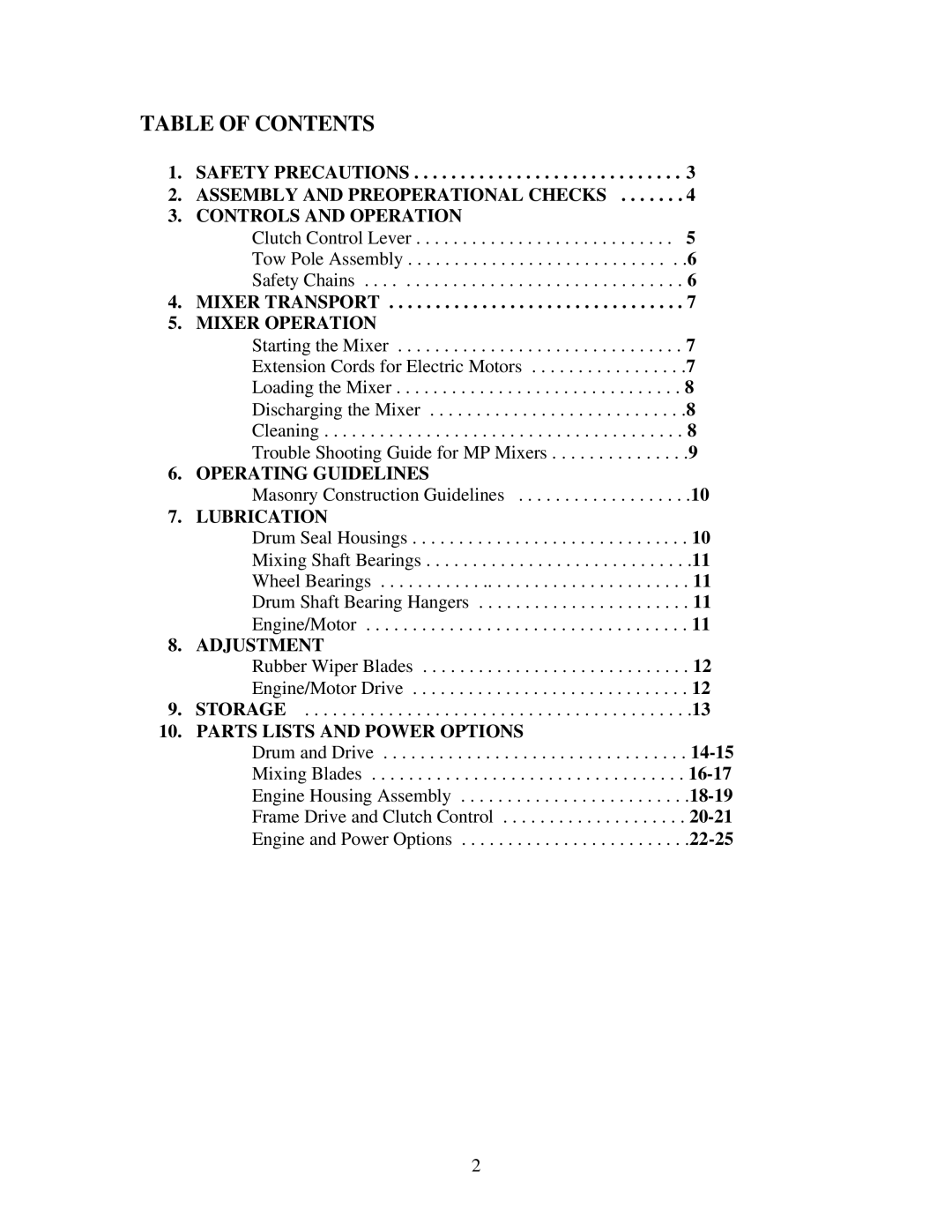 Gilson 600MP manual Table of Contents 