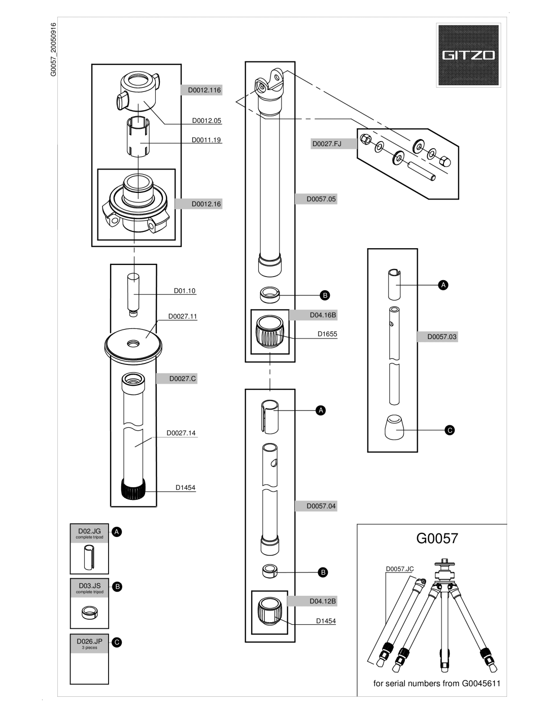 Gitzo G0045611 manual G0057 