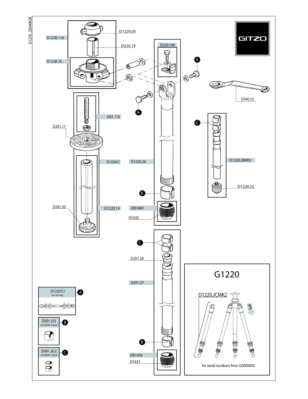 Gitzo G1220 manual D1220.JCMK2 