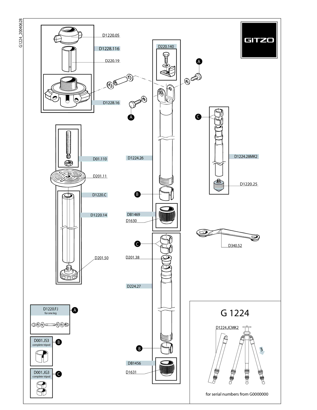 Gitzo G1224 manual D1220.05, D1228.116 