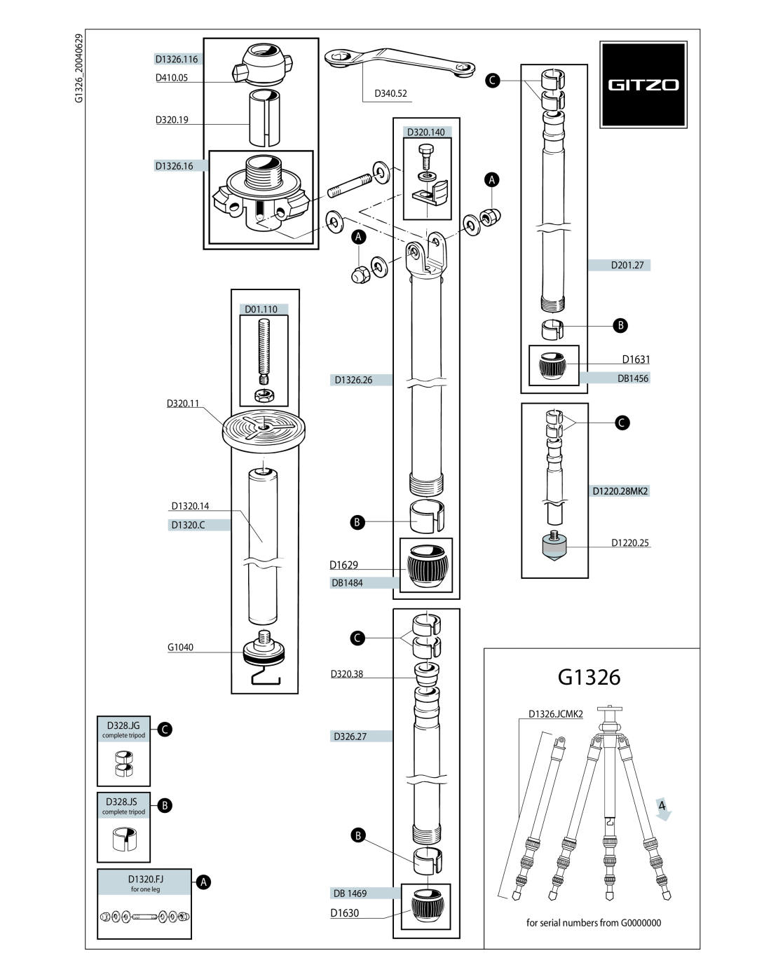 Gitzo G1326 manual D1631, D1629, D1630 
