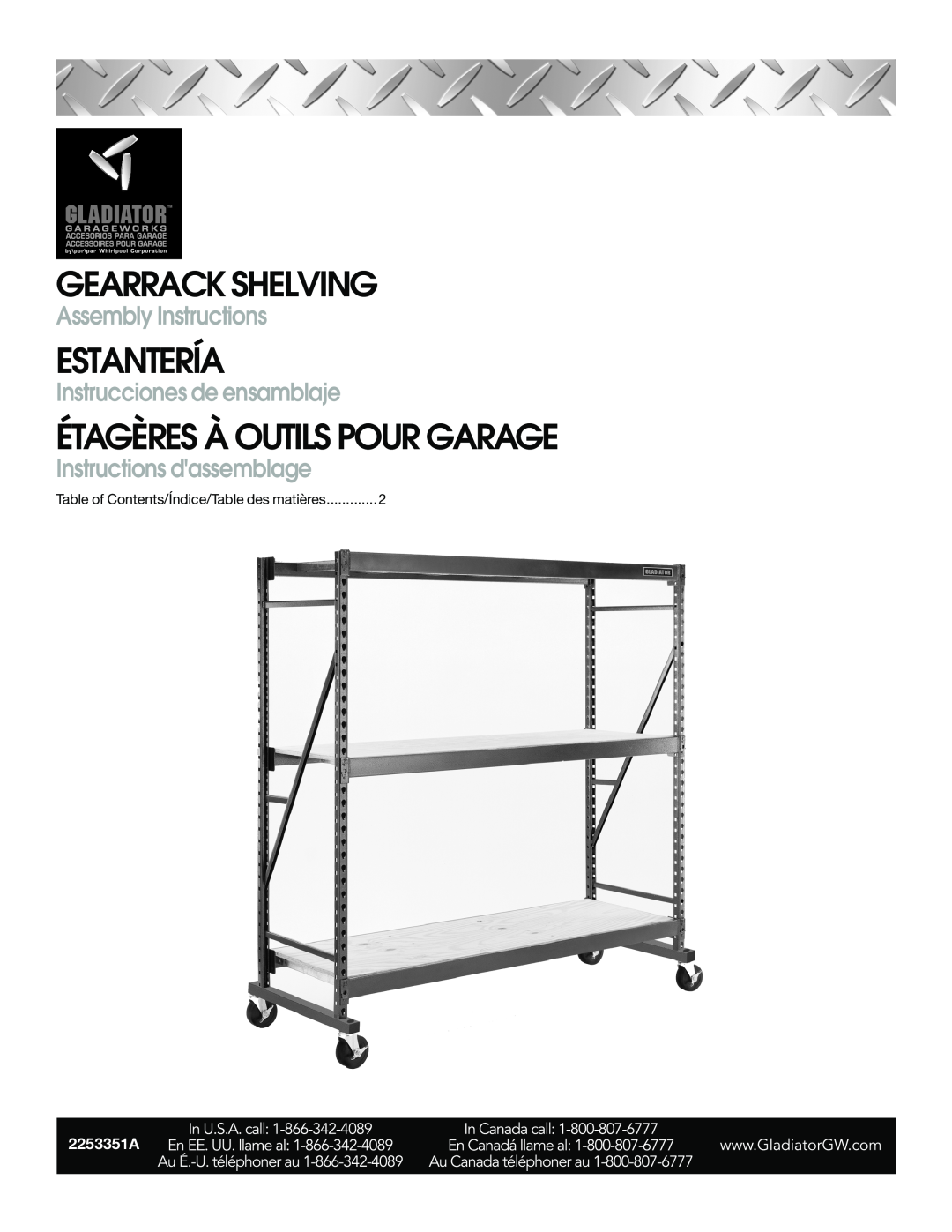 Gladiator Garageworks 2253351A manual Gearrack Shelving, Estantería, Étagères À Outils Pour Garage, Assembly Instructions 