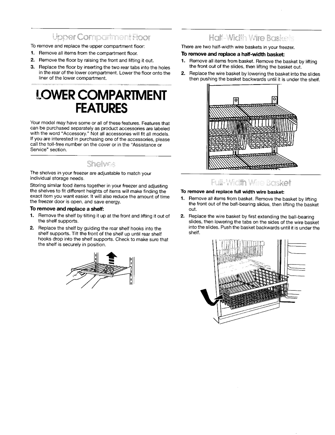 Gladiator Garageworks Freezer manual Lowercompartment Features, To remove and replace a shelf 