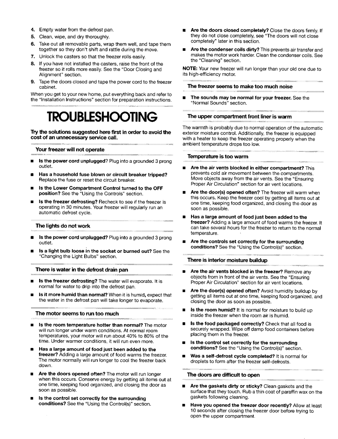 Gladiator Garageworks Freezer manual Troubleshooting, Temperature is too warm 