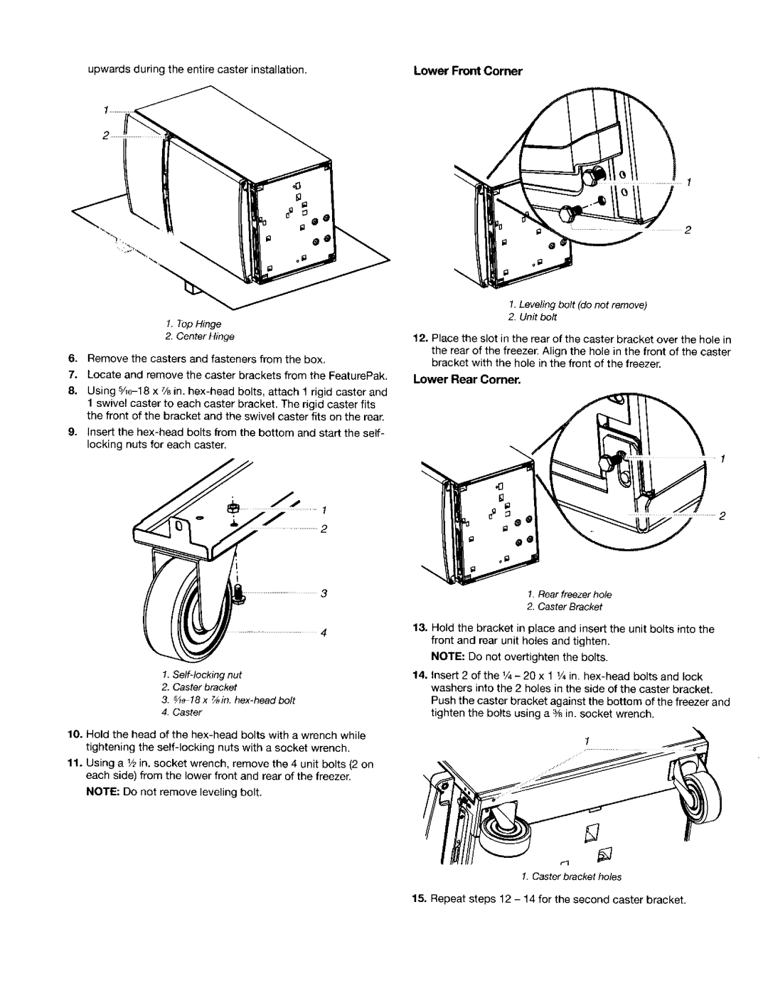 Gladiator Garageworks Freezer manual Lower Front Corner, Lower Rear Corner 