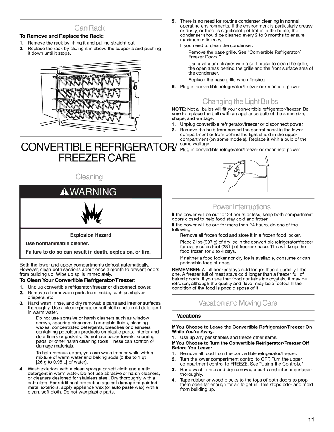 Gladiator Garageworks W10131407A manual Freezer Care 