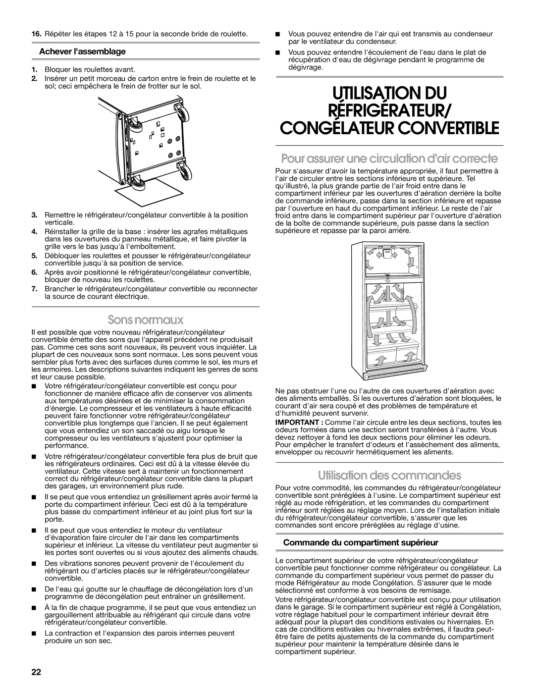 Gladiator Garageworks W10131407A Utilisation DU Réfrigérateur, Sons normaux, Pour assurer une circulation dair correcte 