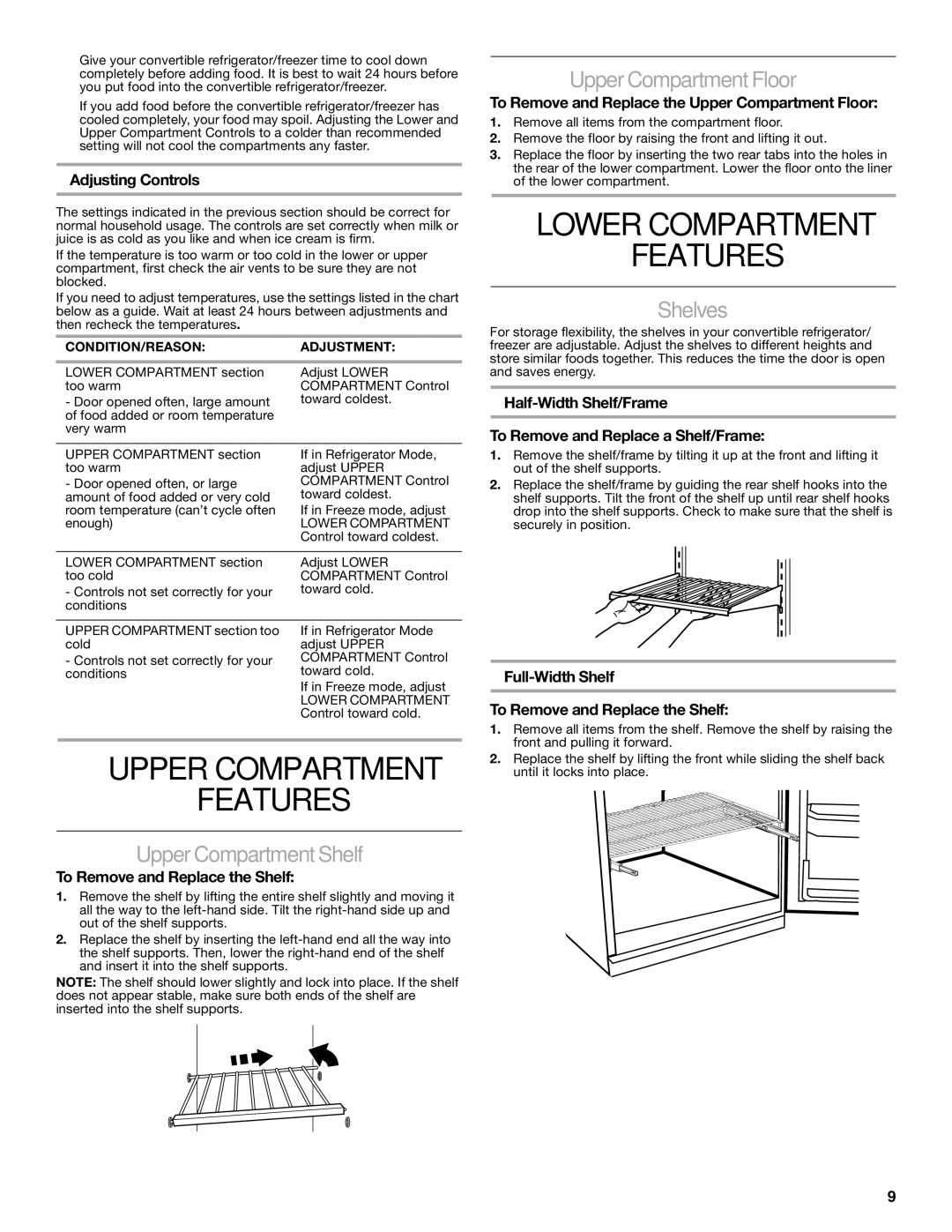 Gladiator Garageworks W10131407A Upper Compartment Features, Lower Compartment Features, Upper Compartment Shelf, Shelves 