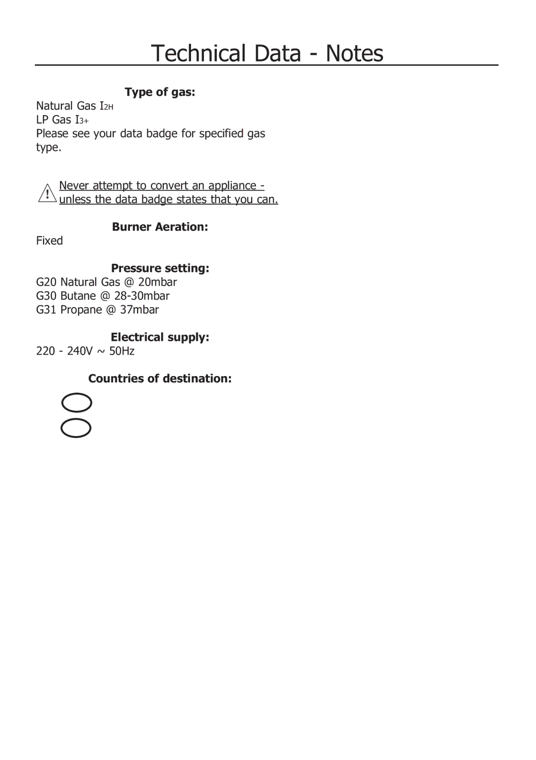 Glen Dimplex Home Appliances Ltd 100, 110 GT manual Technical Data Notes, Fixed, Burner Aeration, Pressure setting 