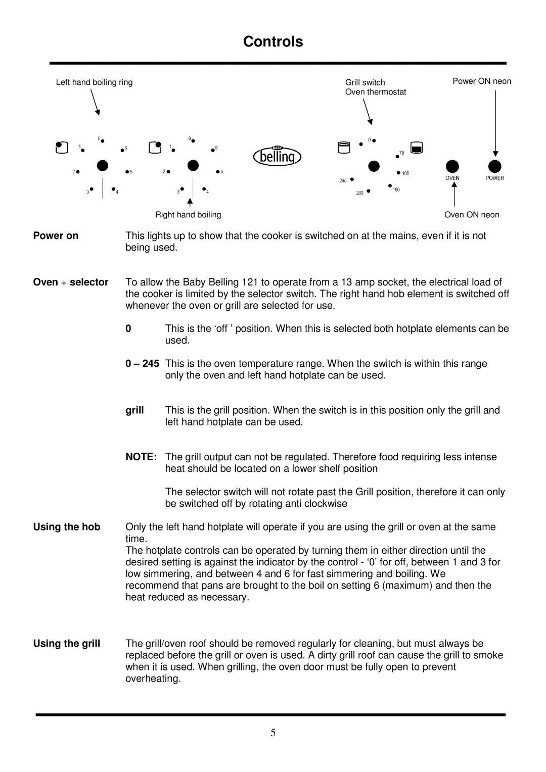 Glen Dimplex Home Appliances Ltd 121R manual Controls, Power on 