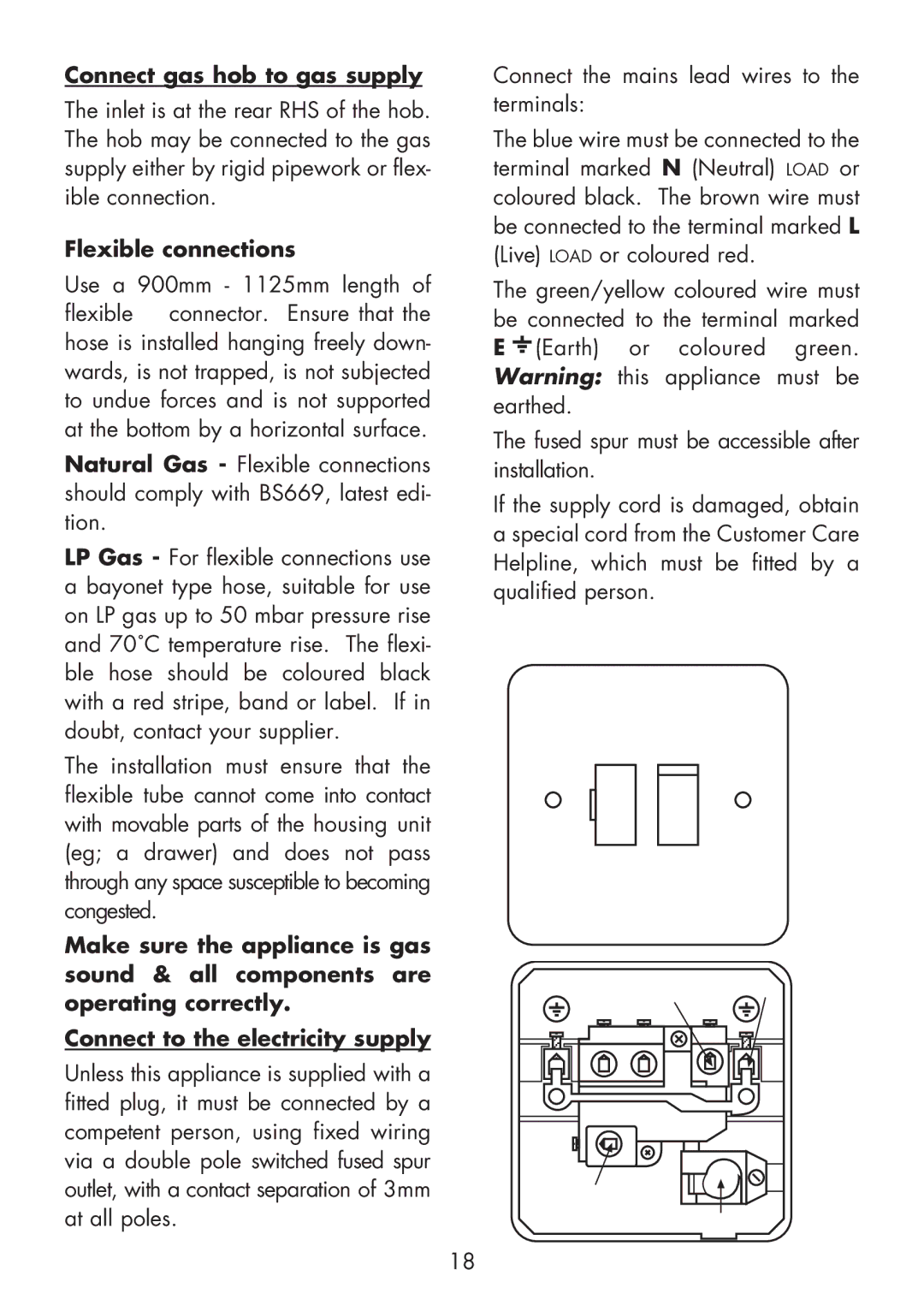 Glen Dimplex Home Appliances Ltd 70T, 60T installation instructions Connect gas hob to gas supply, Flexible connections 