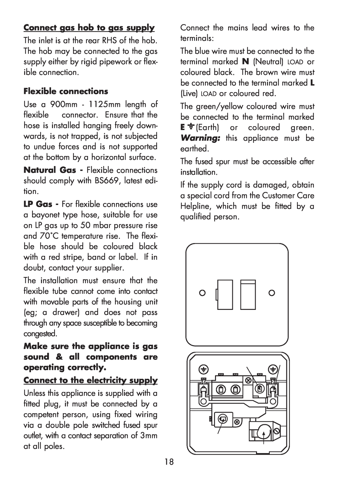 Glen Dimplex Home Appliances Ltd 70T, 60T installation instructions Connect gas hob to gas supply, Flexible connections 