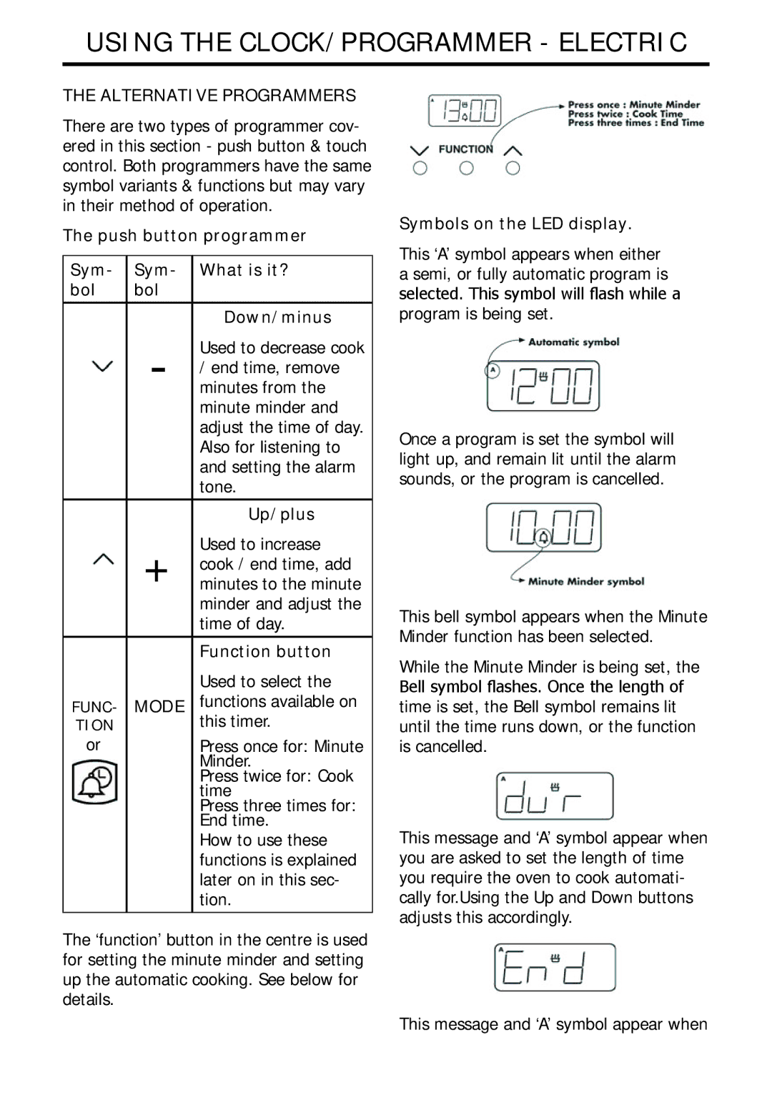 Glen Dimplex Home Appliances Ltd 82757900 manual Using the CLOCK/PROGRAMMER Electric, Alternative Programmers, Mode 