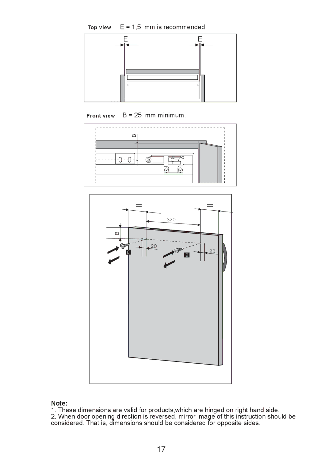 Glen Dimplex Home Appliances Ltd BE813 manual Top view E = 1,5 mm is recommended 