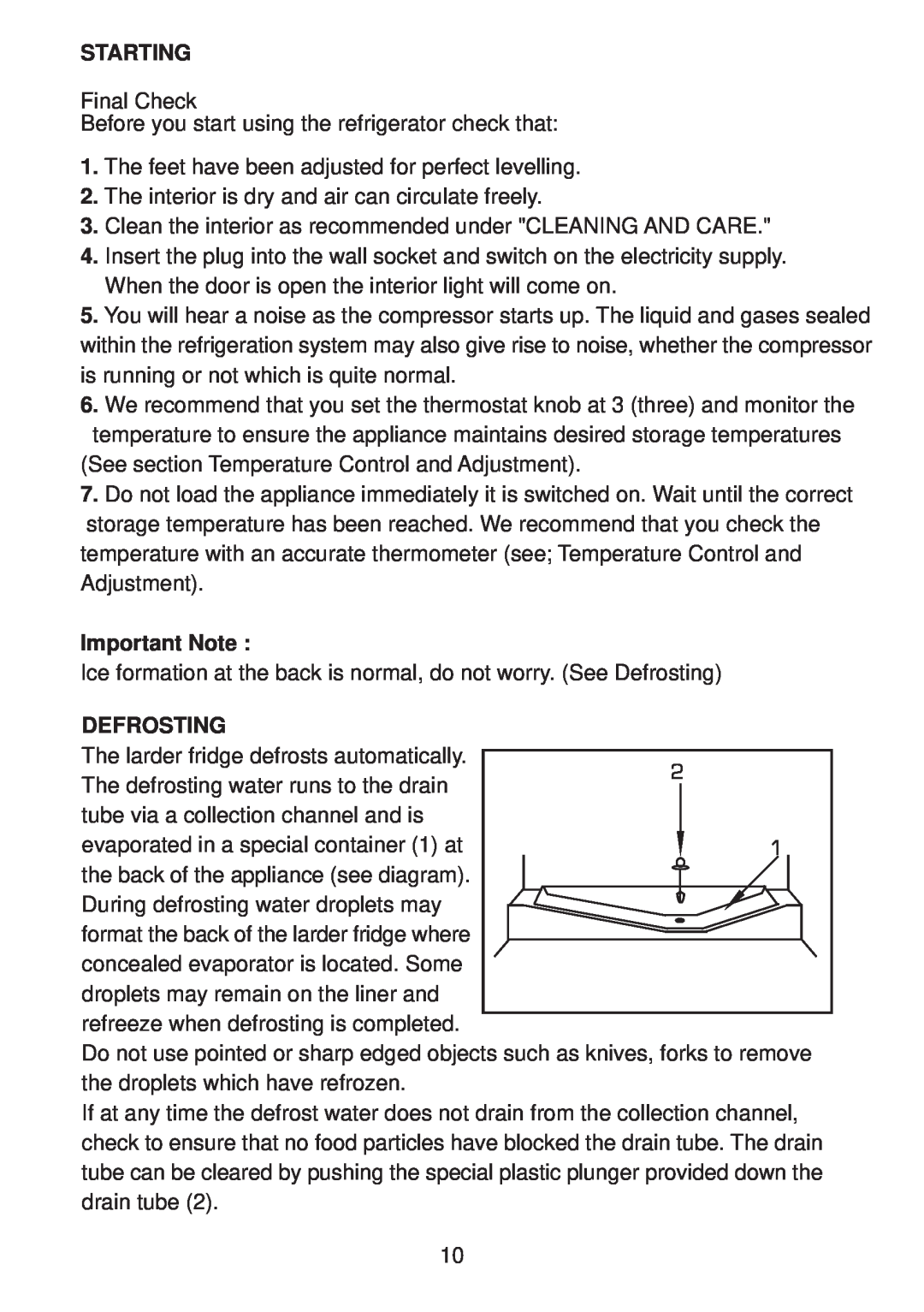 Glen Dimplex Home Appliances Ltd BE813 manual Starting, Important Note, Defrosting 